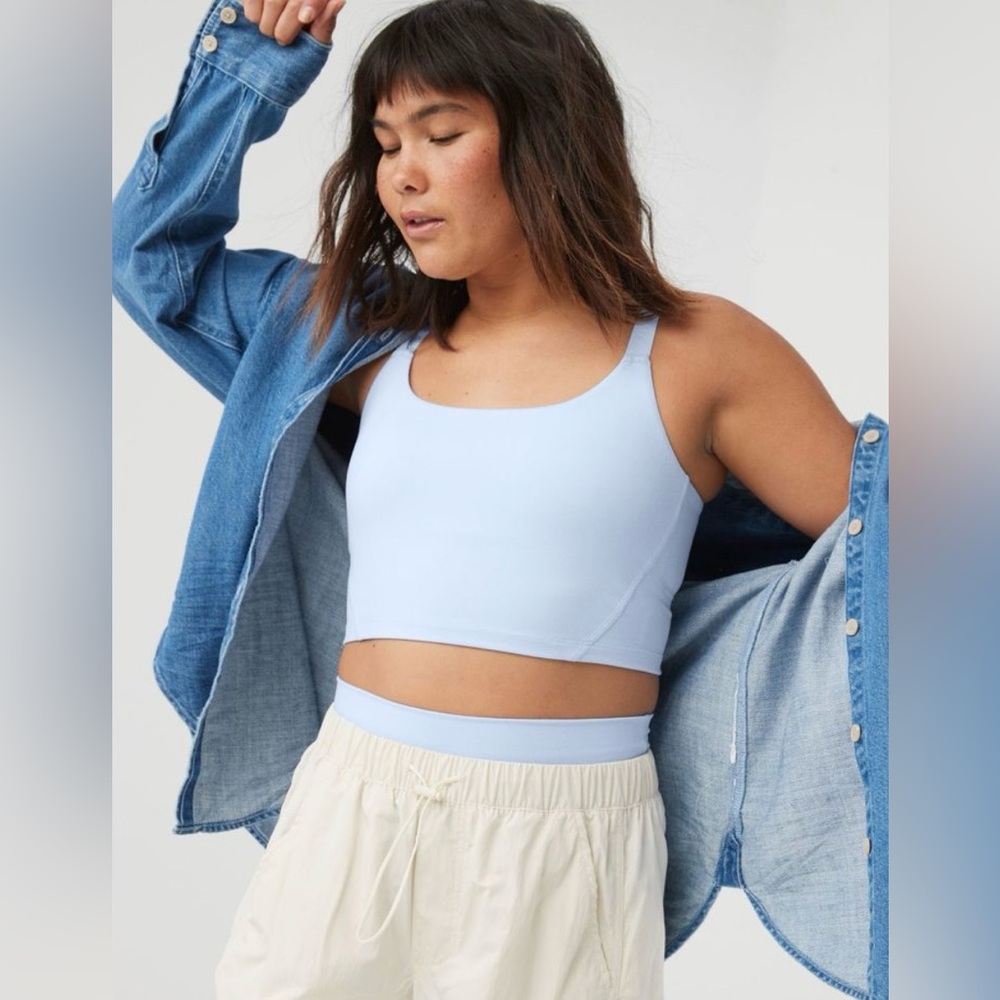 OFFLINE By Aerie The Hugger Longline Sports Bra Eyelet Blue Small